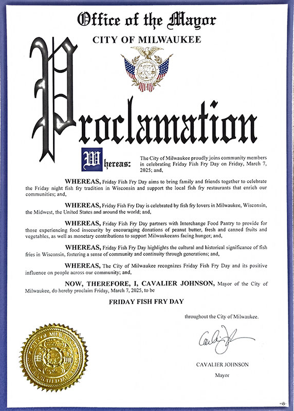 2025 City of Milwaukee Friday Fish Fry Day Proclamation