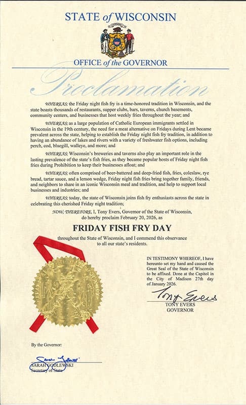 2026 State of Wisconsin Friday Fish Fry Day Proclamation
